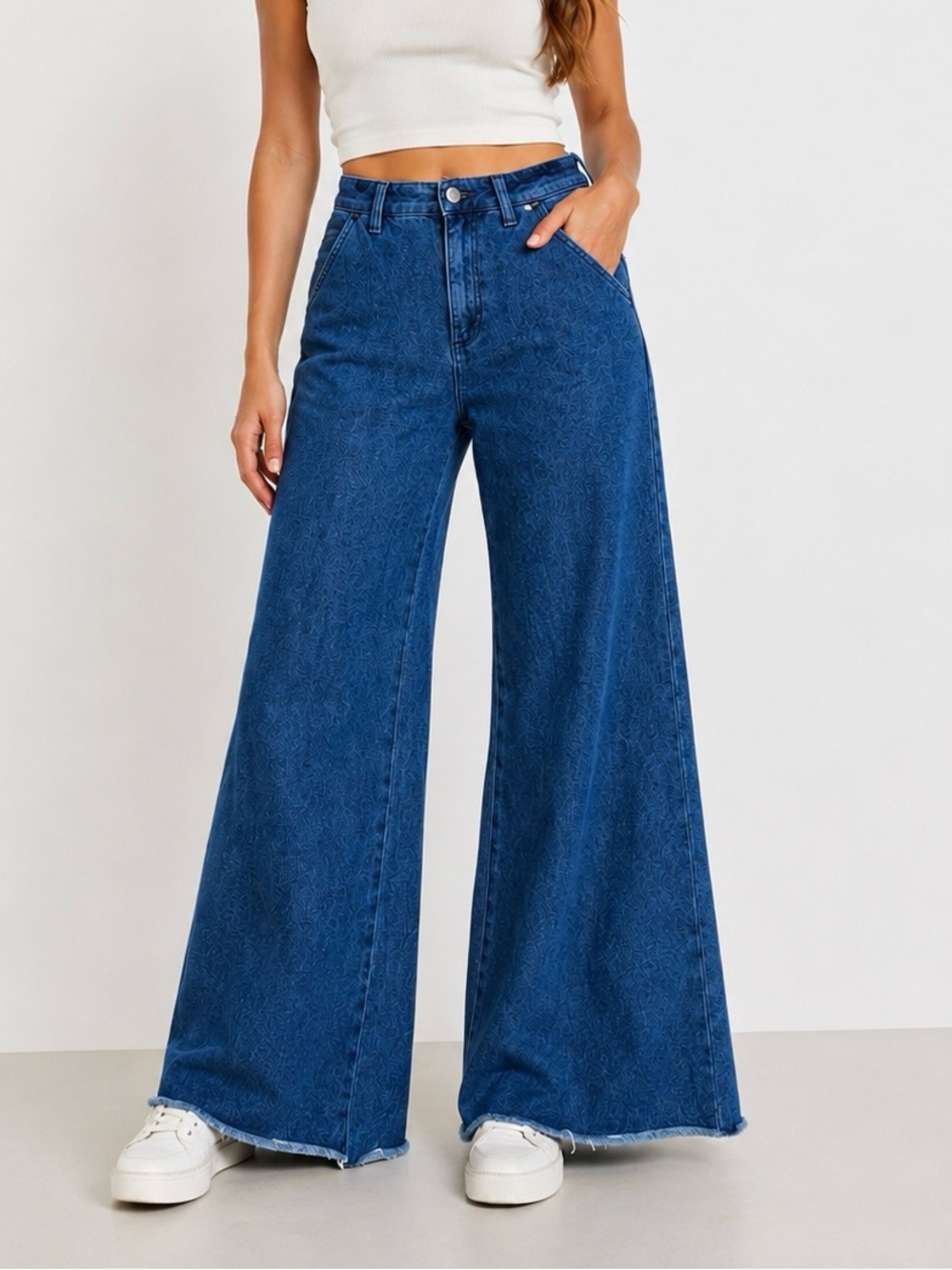 Anthropologie Wide-Leg High-Rise Jeans in Deep Blue Denim